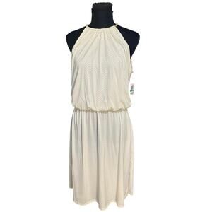 NWT MSK White and Gold Metallic Knee Length Halter Dress Size L